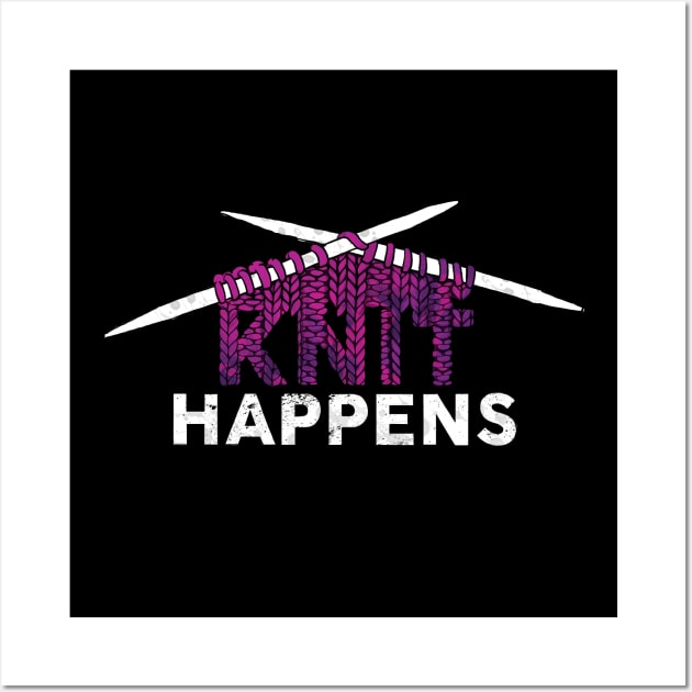 Knit Happens Funny Knitting Design Wall Art by polliadesign